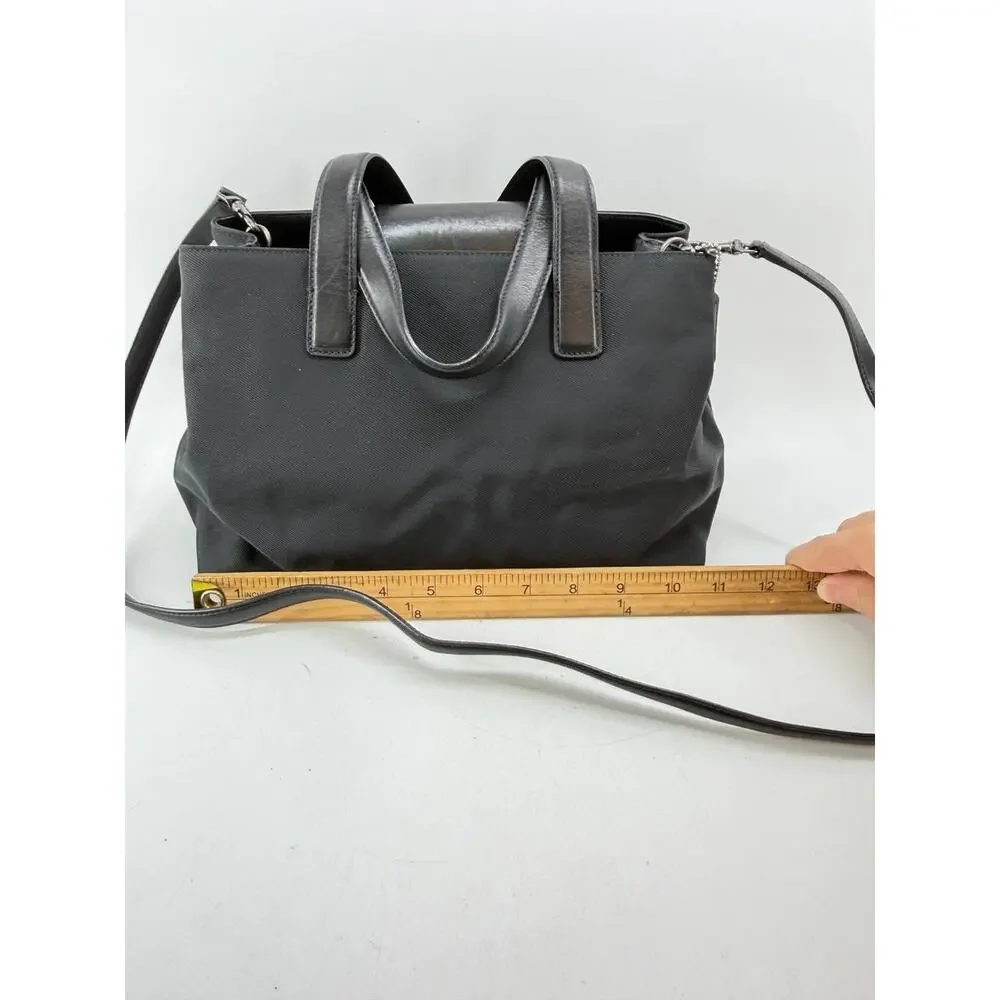 Coach Mercer Satchel 7400 Black Twill Leather Trim Shoulder Crossbody Bag